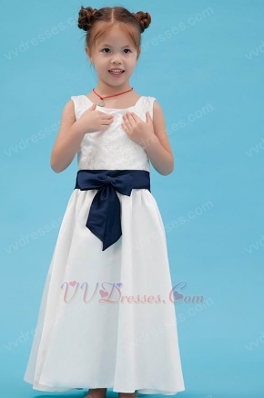 Vintage Scoop Appliques Navy Blue Belt Infant Flower Girl Dress