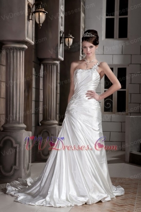 Brand New Beaded Work Wedding Dress Design With One Shoulder Skirt Low Price