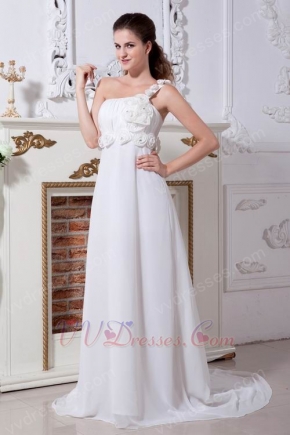 Designer One Shoulder Flower Straps White Party Dress