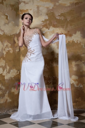 Elegant One Shoulder Chiffon Fabric Evening Club Dress With Brush Train Inexpensive