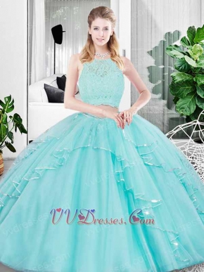 Ice Blue Tulle Two Pieces Girls Like Pricess Quinceanera Ball Gown Pretty