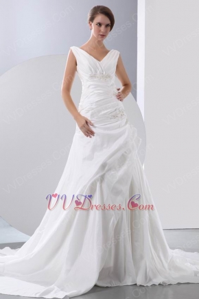 Not Expensive Ruched Appliques Chapel Church Wedding Dress