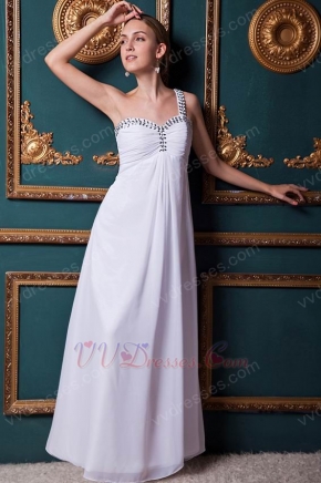 Beautiful One Shoulder Crystals Cross Back White Long Prom Dress