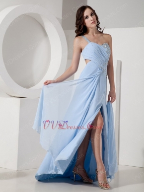 Cheap Light Blue One Shoulder Evening Dresses For 2014