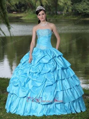 Stage Show Aqua Blue Taffeta Evening Military Ball Gown Cakes Shape