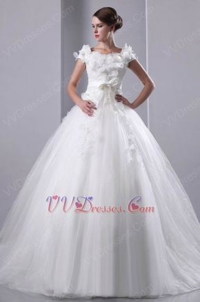 Westen Off Shoulder Puffy Ball Gown Chapel Ivory Wedding Dress