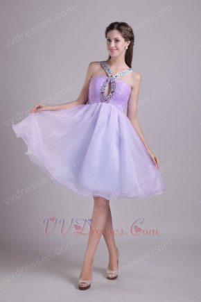 A-line Knee-length Lavender Organza Beaded Short Prom Dress