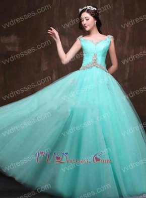 Mint Aqua A-line Bateau Ruched Crystal Sparkle Tulle Dress For Dance Supplier Online