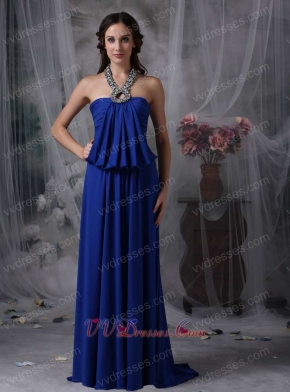 Unique Halter Chiffon Evening Night Club Dress In Royal Blue Night Club