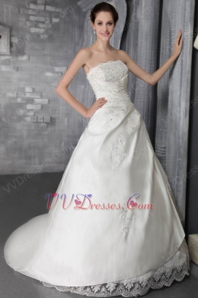 A-Line Strapless Taffeta Brand New Wedding Dress With Lace