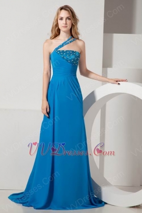 Formal One Shoulder Blue Celebrity Evening Dresses Cheap