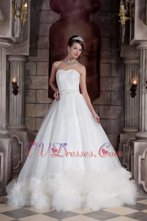 Best Seller Sweetheart Chapel Train Feathers Western Wedding Gown Puffy Low Price