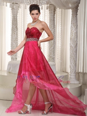 Fuchsia and Hot Pink Layers High-low Dress For Prom Wear Inexpensive