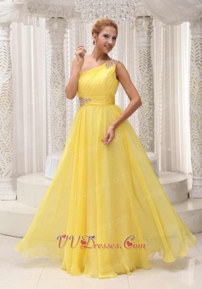 Single Strap Ruched Bodice Yellow A-line Evening Dress Supplier Cheap