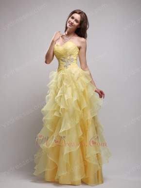 Daffodil Sweetheart Appliqued Ruffles Evening Dress For Women