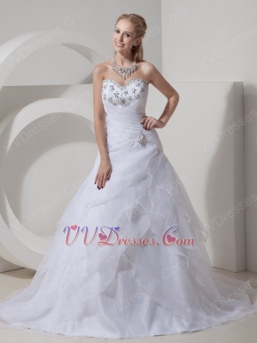 Beaded A-line Sweetheart White Organza Popular Wedding Dress