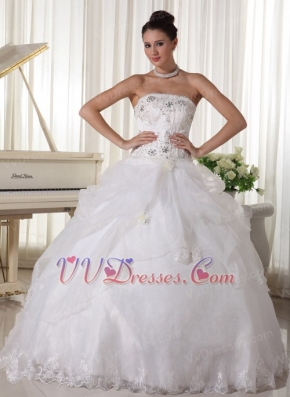 Beaded Over Up Bodice Custom Made Bridal Gown With Strapless Skirt Low Price