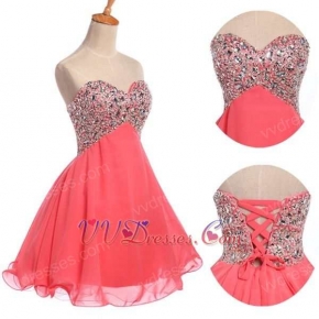 V-Shaped Empire Waist Short Chiffon Prom Dress Has Crystals