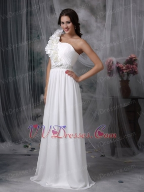Simple One Shoulder White Chiffon Prom Gowns With Shawl Inexpensive