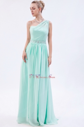 One Shoulder Column Silhouette Light Green Special Occasion Dress