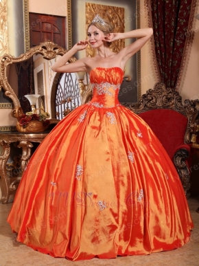 Appliqued Strapless Sleeveless Orange Red Quinceanera Dress