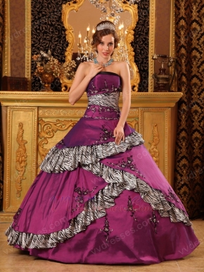 Designers Dark Magenta And Zebra Layers Quinceanera Gown For Girl