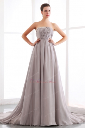 Top Seller Chapel Train Dark Gray Chiffon Formal Celebrity Dress