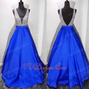 Affordable Silver Upper Bodice Matching A-line Royal Blue Skirt For Pub