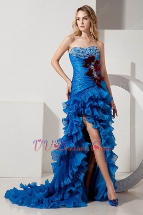 Unique Feather Layers High Split Blue Sweet 16 Dress