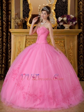 Best Deals Pink Quinceanera Gown With Embroidered Skirt Bottom