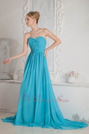 Cheap Sweetheart Cirss Cross A-line Skirt Blue Chiffon Prom Dress