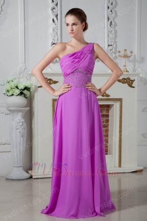 Inexpensive Crystals Plum One Shoulder Evening Dress