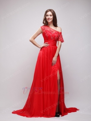 High Low Neckline Red Chiffon Night Party Dress For Girl