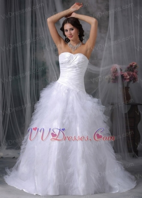 Pretty Ruffles Puffy Skirt Wedding Party Bride Dress White Low Price