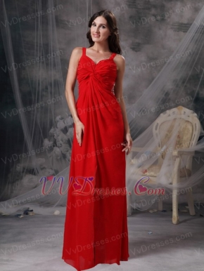 Straps Scarlet Red Chiffon Celebrity Dress Skirt With Split Inexpensive