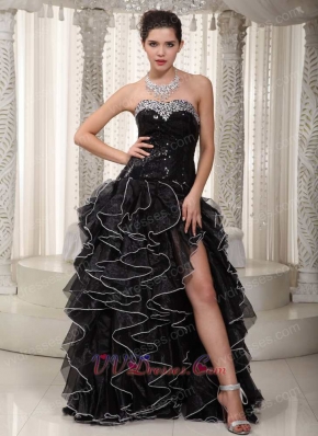 Black Empire Sweetheart Formal Evening Dress With Side Split Night Club