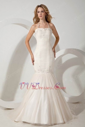 Halter Appliques Mermaid Fishtail Ivory Wedding Gown Sexy