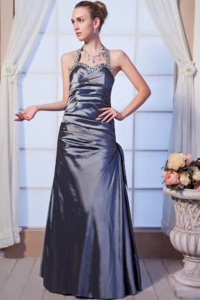 Discount Halter Silver Taffeta Formal Evening Party Dress