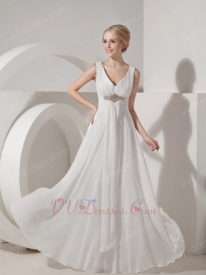 V-neck Empire Waist Ivory Chiffon 2014 Prom Wear Dress