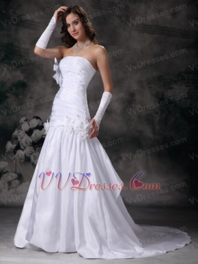 Beautiful Strapless Aline Skirt Wedding Dress With Court Train Low Price