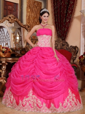 Appliqued Bottom Skirt Hot Pink Quince Party Dress Cheap