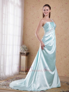 Light Blue One Shoulder Floor Length Skirt Prom Dress