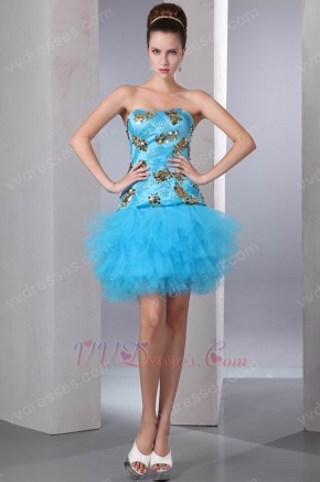 Sweetheart Sequined Layers Doger Blue Dress For Sweet 16 Party