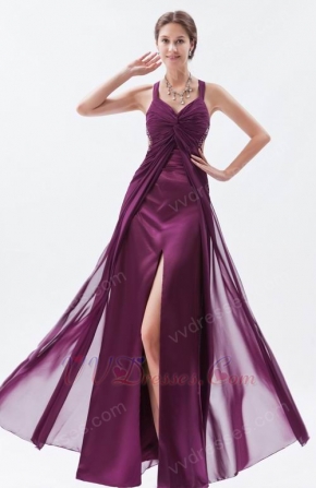 Criss Cross Front Split Skirt Grape Evening Dress Cheap