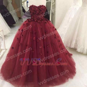 Popular Color Burgundy Handmade Flolwers Quinceanera And Her Court