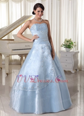 Appliqueds With Beading Over Skirt Light Blue Quinceanera For Military Ball Like Princess