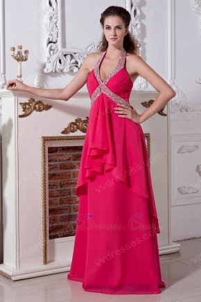 Designer Halter A-line Deep Rose Pink Cheap Dresses For Prom