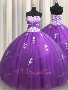 Dark Orchid Flat Multilayers Tulle Quinceanera Ball Gown For Teenage Girl