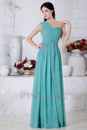 One Shoulder Other Side Zipper Turquoise Chiffon Prom Dress