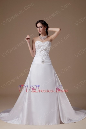 Affordable Chapel Train Ivory Wedding Dress With Embroidery